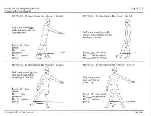 Hip strengthening extensions routine handout