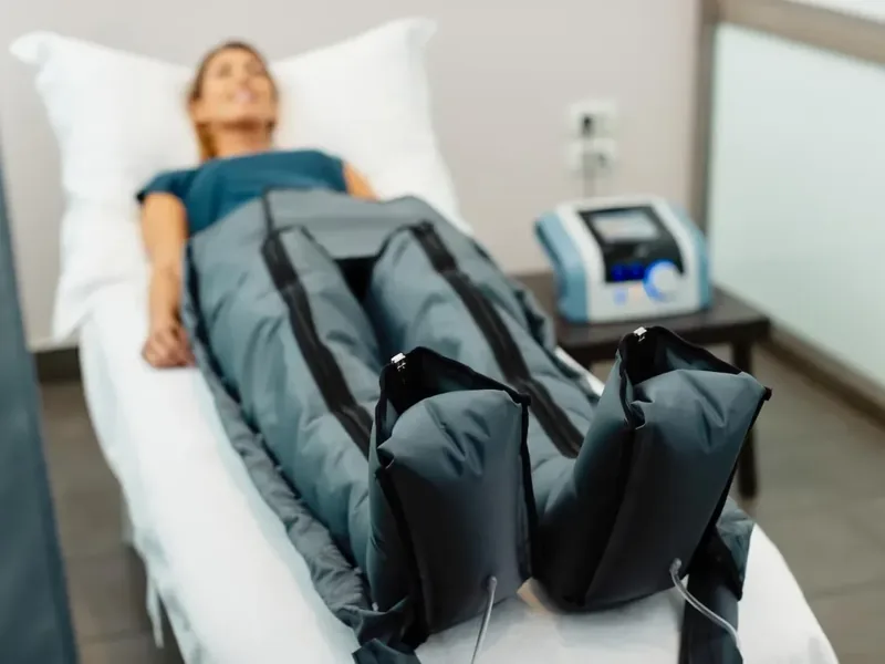 Therapist performing gentle Manual Lymphatic Drainage on a patient with swelling in the arm